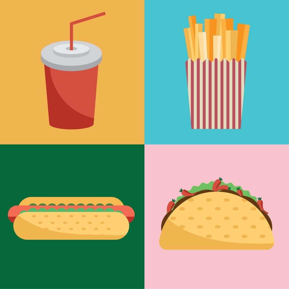 four fast food products vector