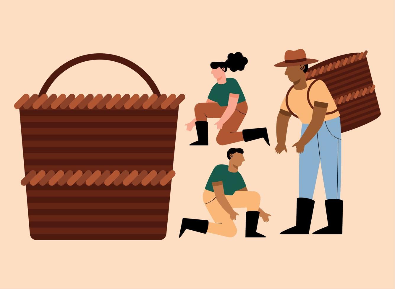 three farmers with basket vector