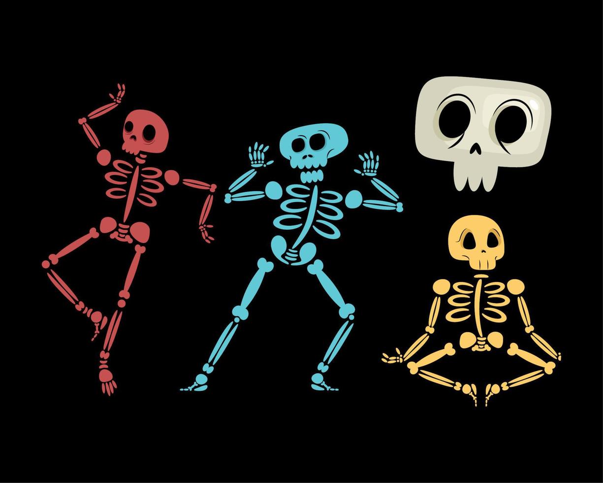 esqueletos felices y calavera vector