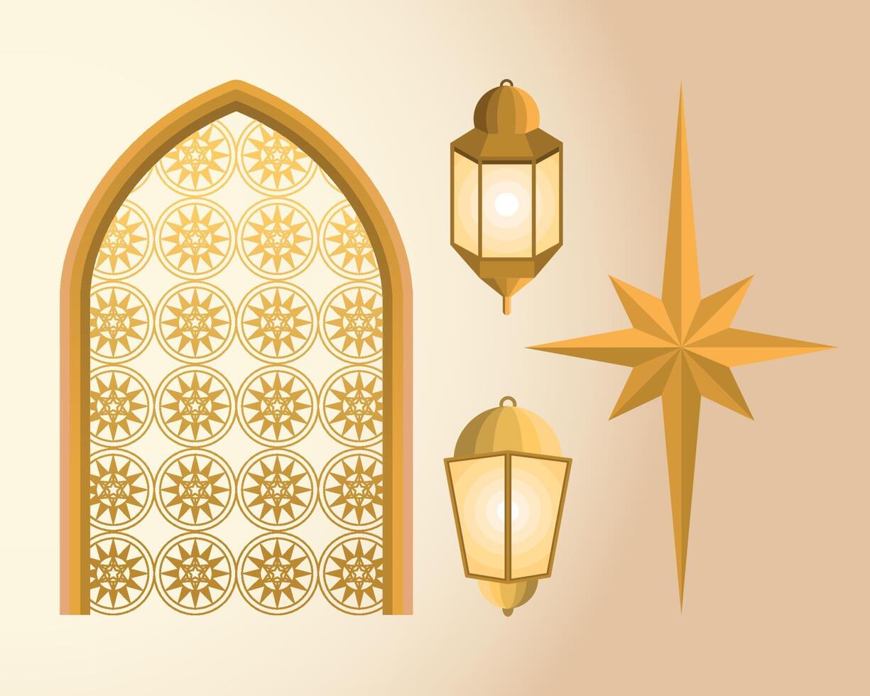 four ramadan kareem icons vector