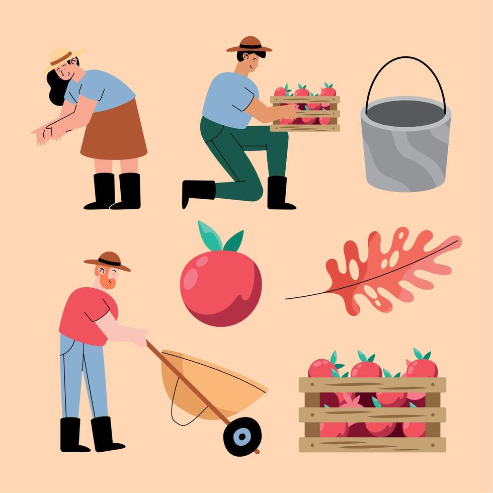 nine orchards and farm icons vector