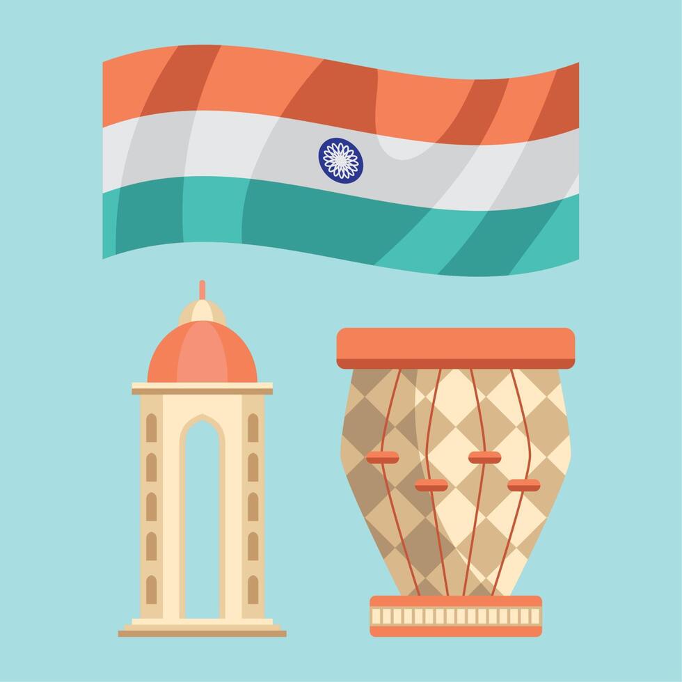 tres iconos de la cultura india vector