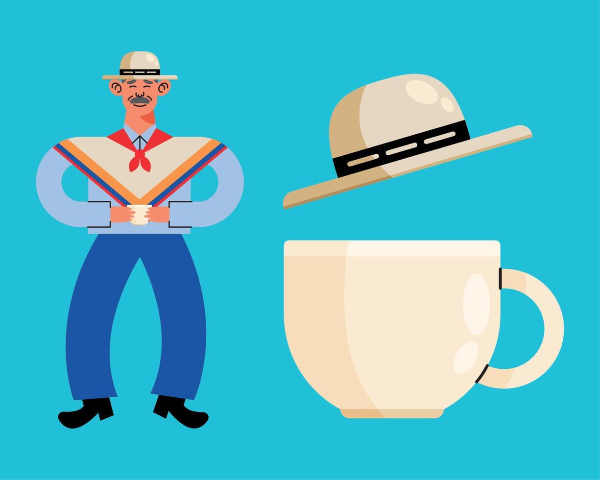 colombian farmer man with coffee vector