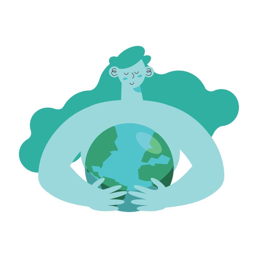 blue woman carrying earth vector