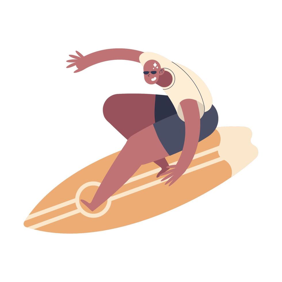 hombre calvo surfeando vector