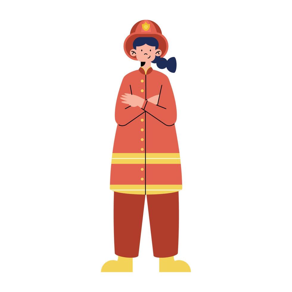 firefighter woman profession vector