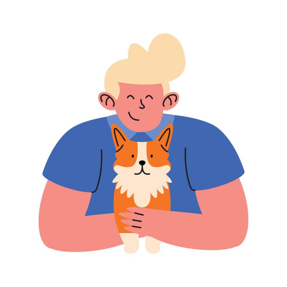 blond man with dog vector