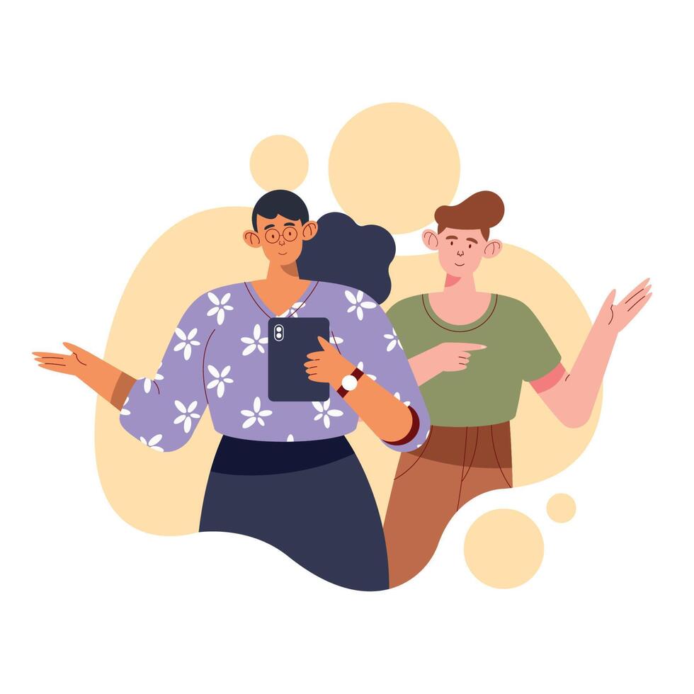 young couple using tablet vector
