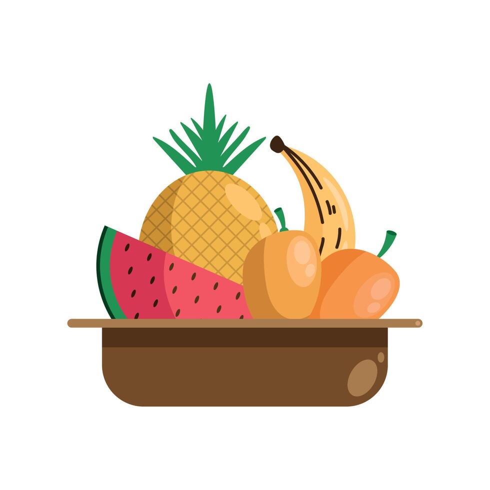 tropical fruits in bowl vector