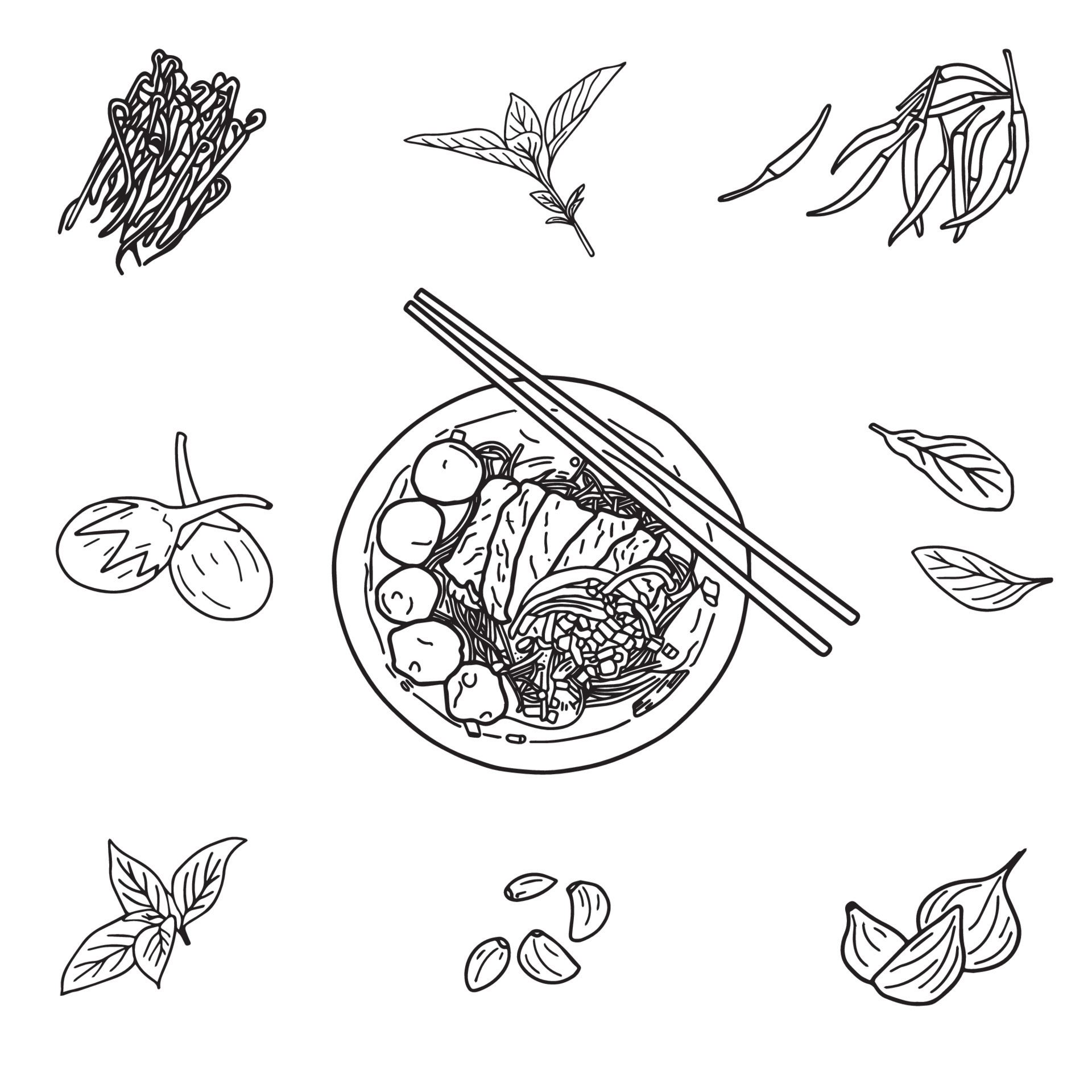 Pad Thai stir-fried rice noodle local Thailand food, hand draw sketch vector. With chopstick and ingredients or raw material set. Flat cartoon by Vector illustration isolate on white. 11147612 Vector Art at Pad Thai stir-fried rice noodle local Thailand food, hand draw sketch vector. With chopstick and ingredients or raw material set. Flat cartoon by Vector illustration isolate on white. 11147612 Vector Art at