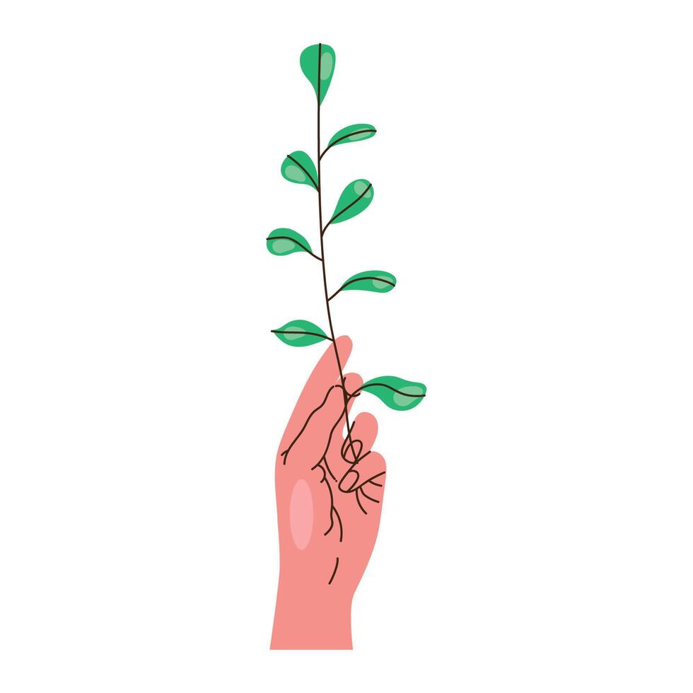 left hand with leafs vector