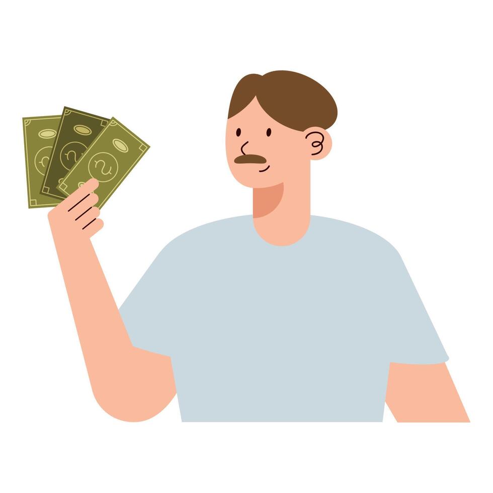 man with bills dollars vector