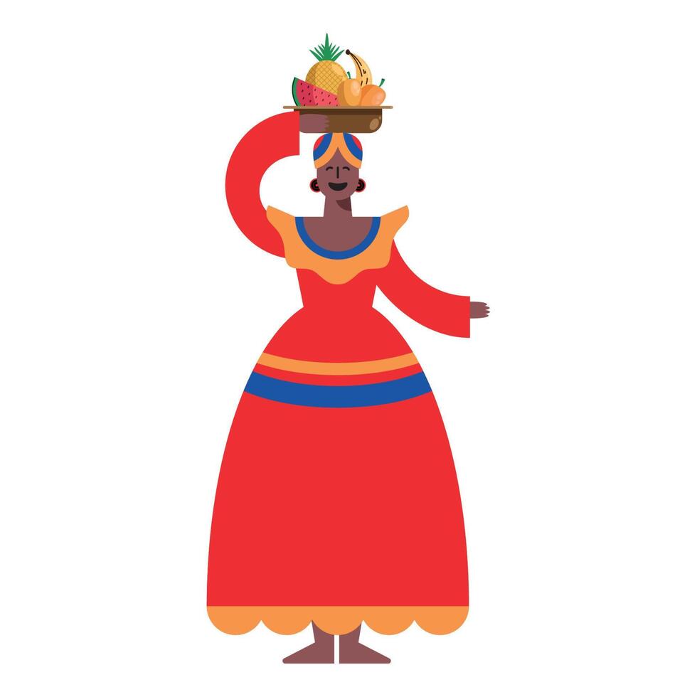 afro colombian woman with fruits vector