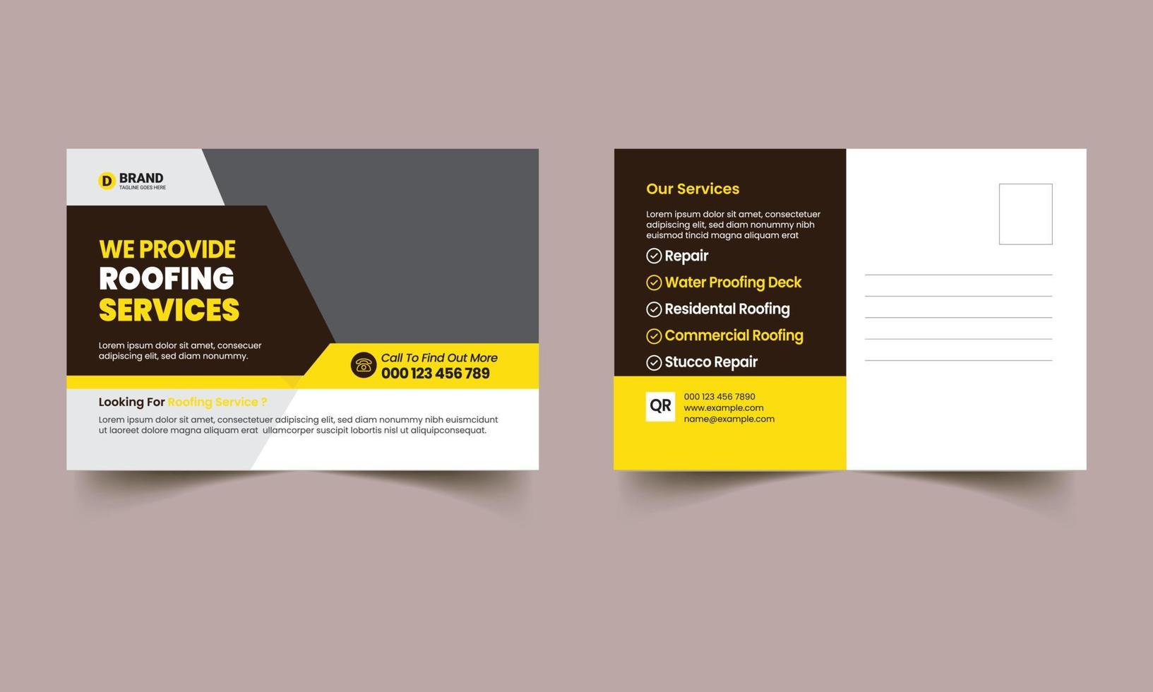 Roofing Professional Business Postcard Design Template.Corporate Postcard Design vector template for Opening invitation.Event Card Design, EDDM Postcard Template, Invitation Design
