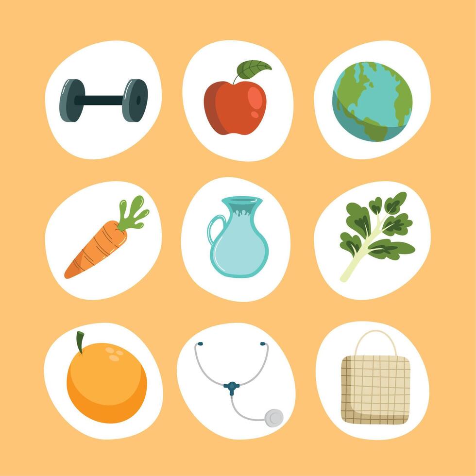 nueve iconos del día de la salud vector