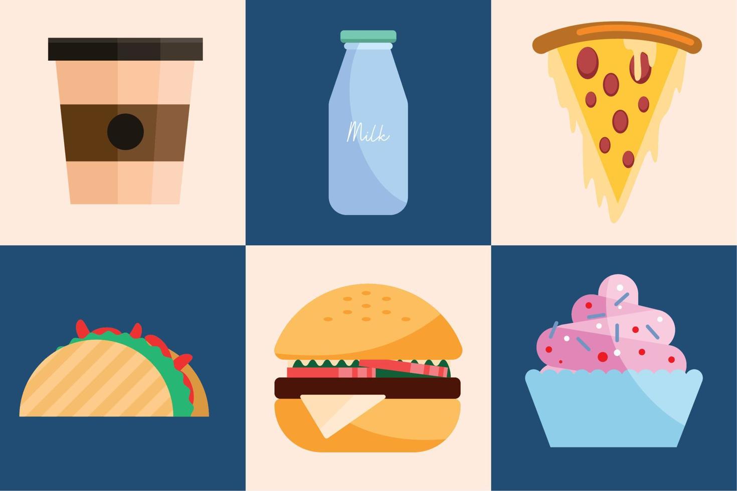 seis iconos de comida rápida vector