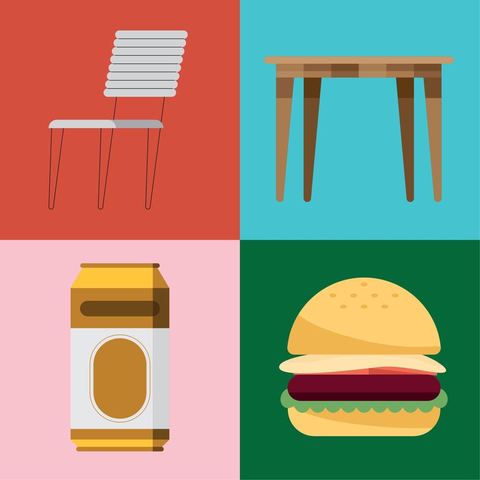 cuatro iconos de restaurante de comida rápida vector