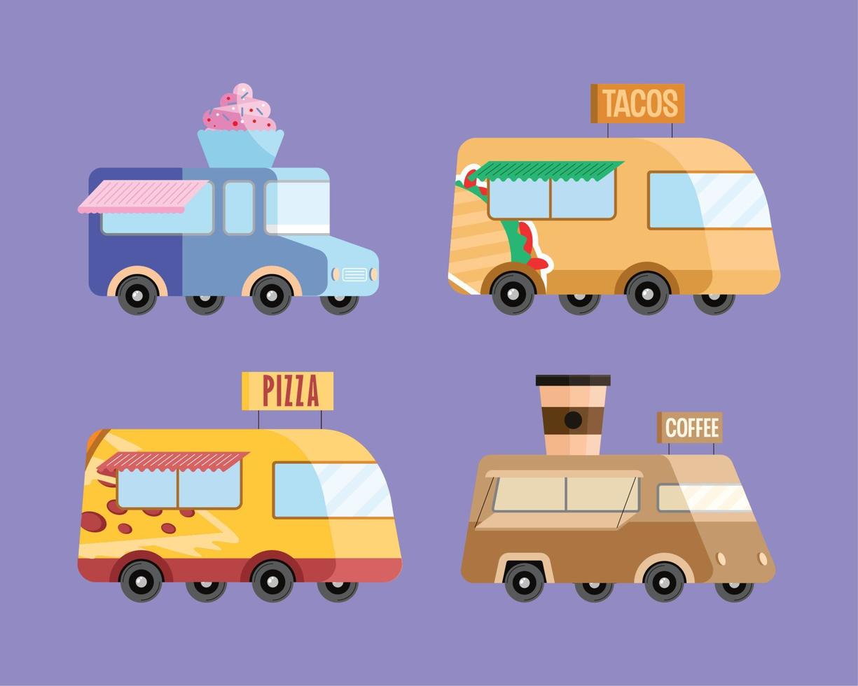 four food trucks icons vector