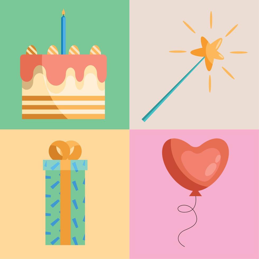 four birthday celebration items vector