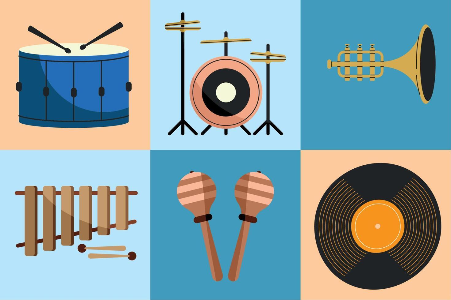 six musical instruments icons vector