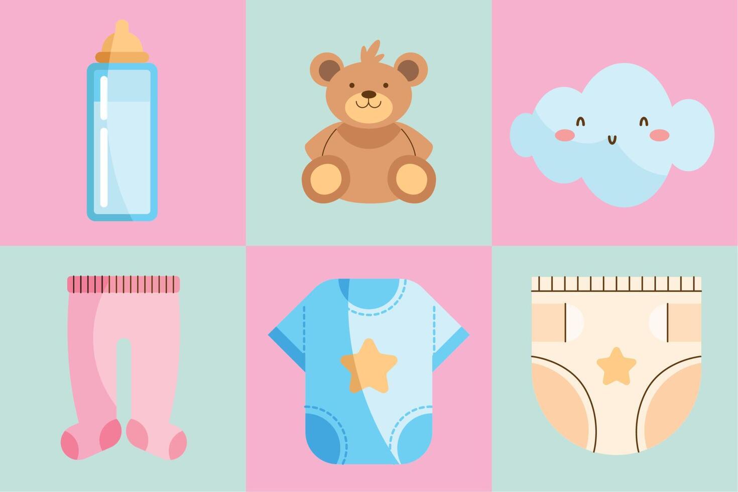 seis iconos de baby shower vector