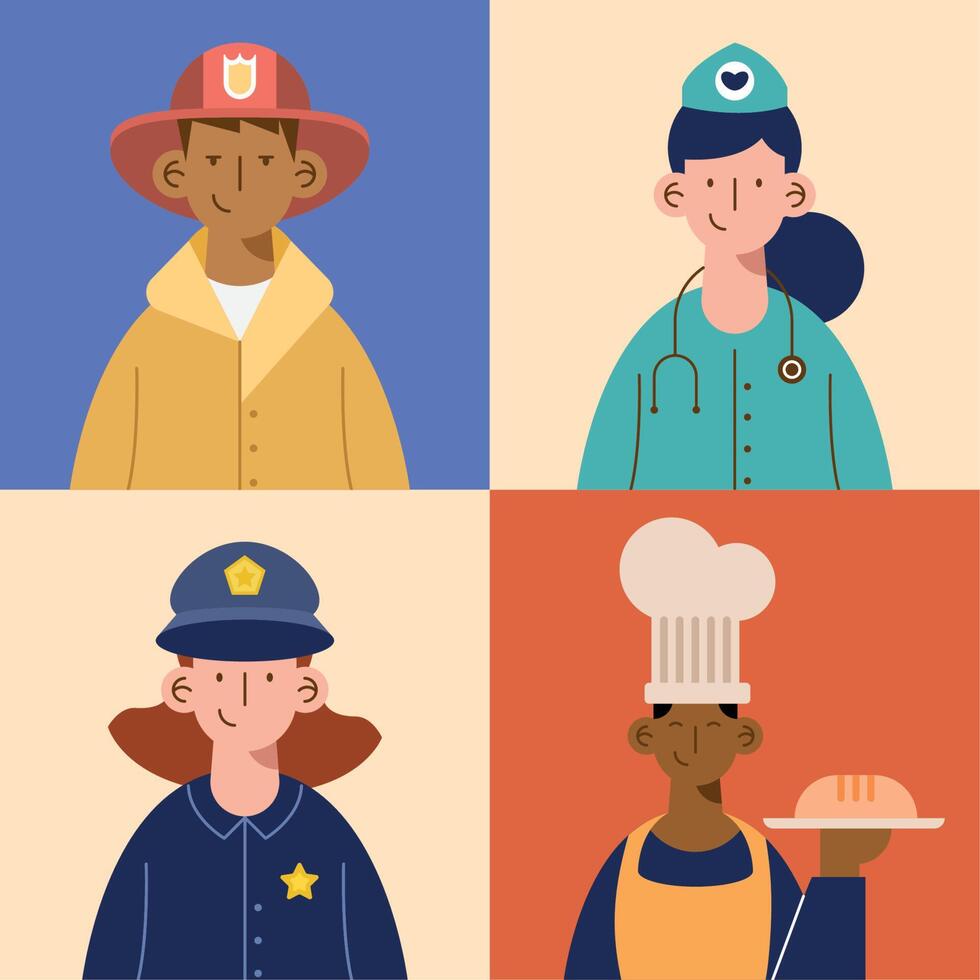 four professionals workers characters vector