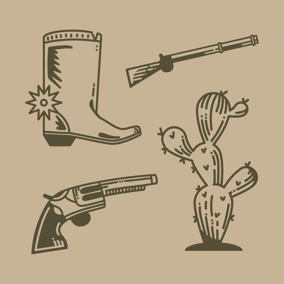 cuatro iconos del salvaje oeste vector