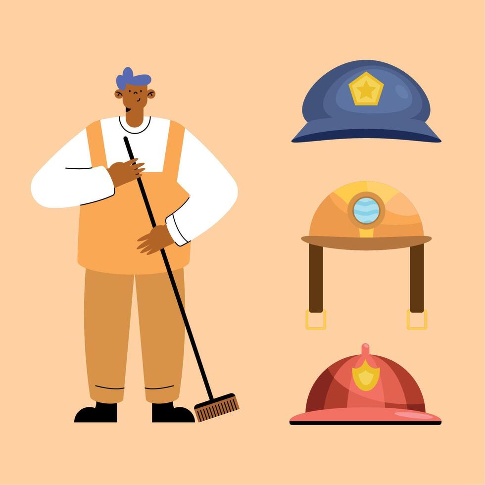 set of employee and hats vector