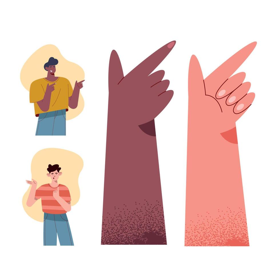 four persons finger point icons vector