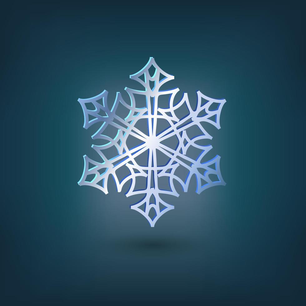 3d snowflake graphic icon with flickering light. A single isolated object. Vector illustration