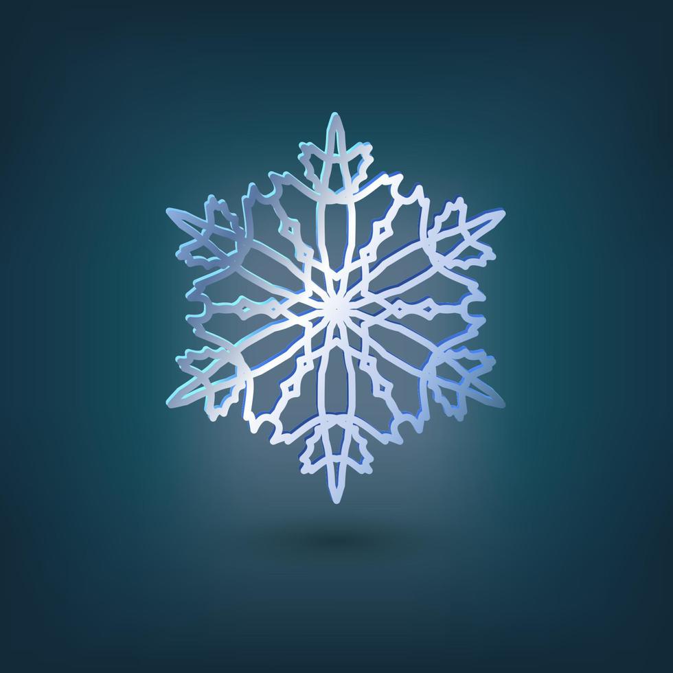 Icono gráfico de copo de nieve 3d con luz parpadeante. un solo objeto aislado. ilustración vectorial vector