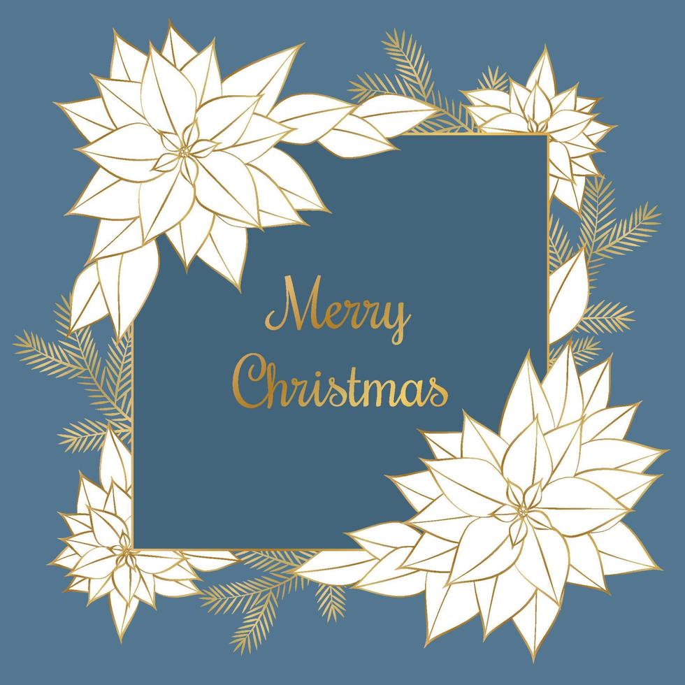 Floral Poinsettia flowers Merry Christmas, a card for the New Year. Illustration of the design of winter plants for congratulations, flyer, brochure, cover in vector