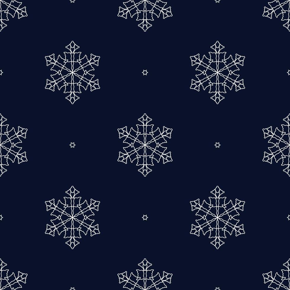Seamless pattern of white snowflakes on a black background. Vector Illustration. EPS10