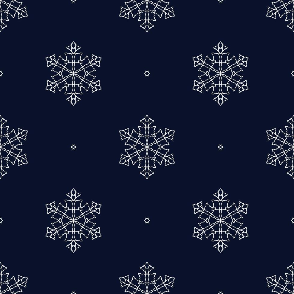 Seamless pattern of white snowflakes on a black background. Vector Illustration. EPS10