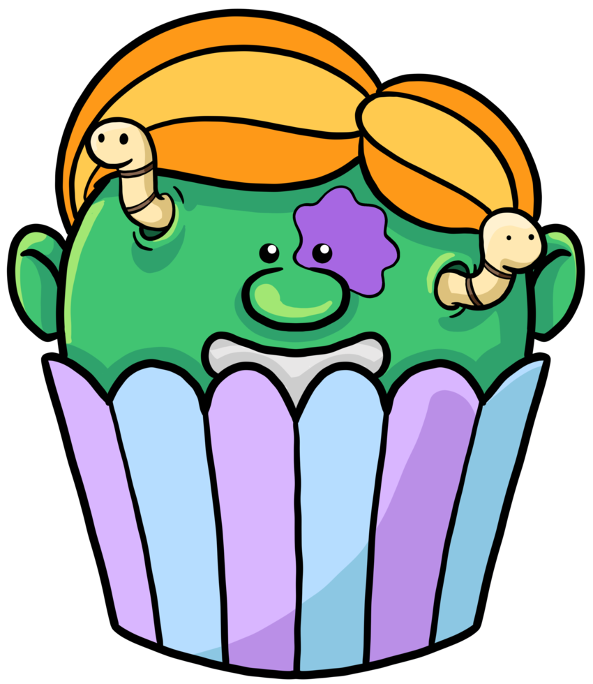 cupcake de halloween dos desenhos animados de zumbi colorido png