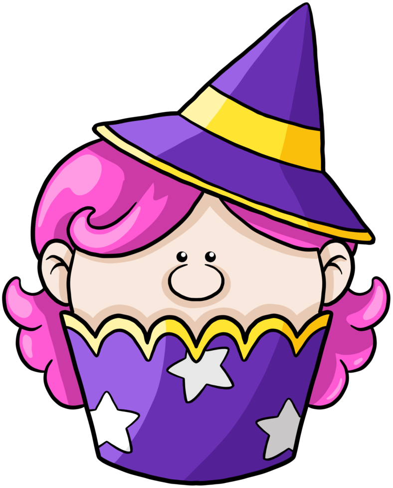 Hexenkarikatur-Halloween-Cupcake bunt png