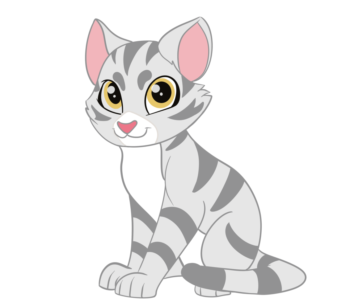 The lovely American Shorthair cat, cute, pink nose and ears and large eyes sit with a good emotion. Doodle and cartoon art. png