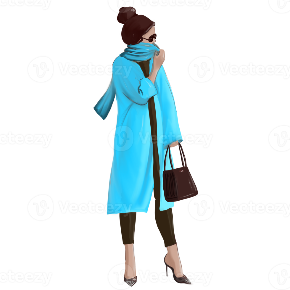 girl in a coat with a scarf on the street png