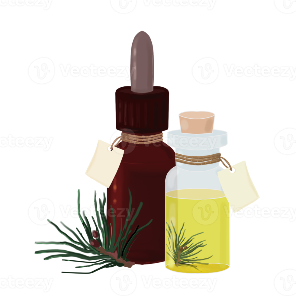 bottle with essential oil of pine, spruce, fir png