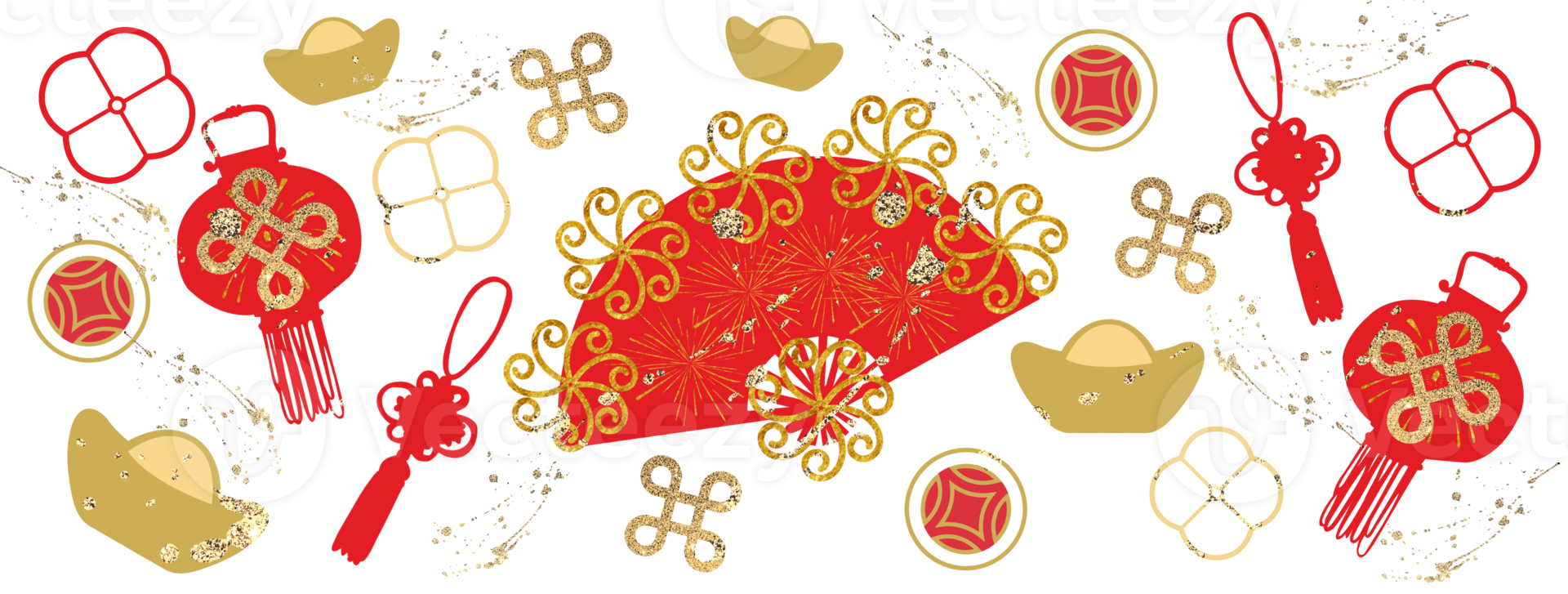 Chinese happy new year, wedding  pattern with gold ornaments. png