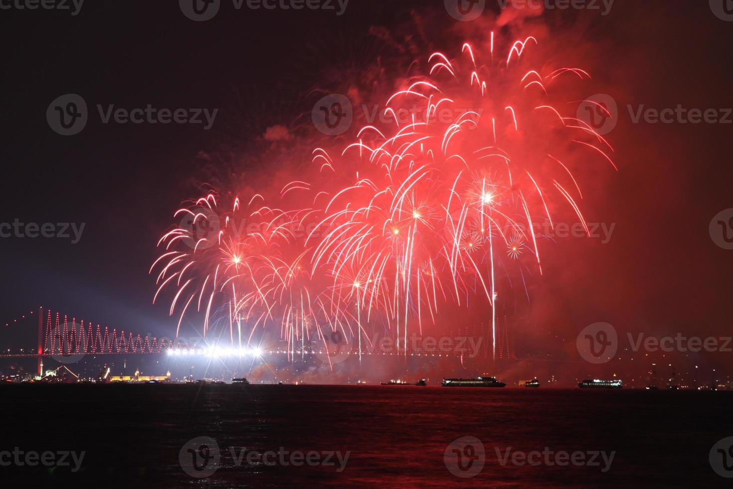 Fireworks over Bosphorus Strait, Istanbul photo