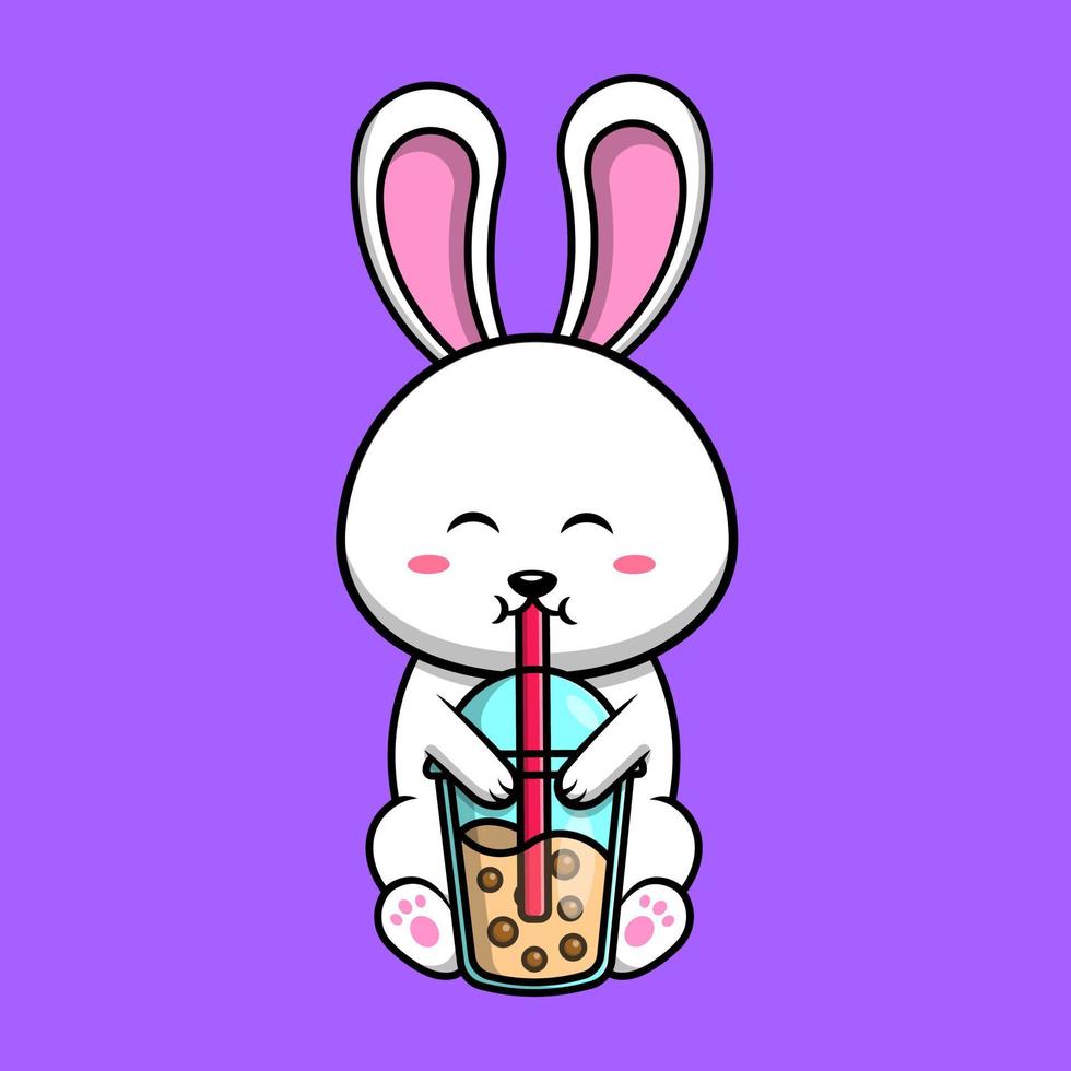 Cute Rabbit Drink Milk Tea Cartoon Vector Icon Illustration. Flat Cartoon Concept