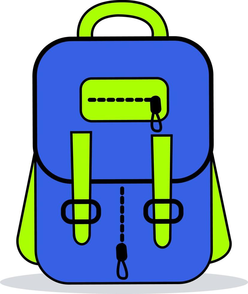 una mochila escolar o de viaje, dibujada a mano en colores brillantes. ilustración de útiles escolares. ilustración vívida vectorial de una mochila. postales, carteles, portadas de cuadernos, libros para colorear para niños, bitácora. vector