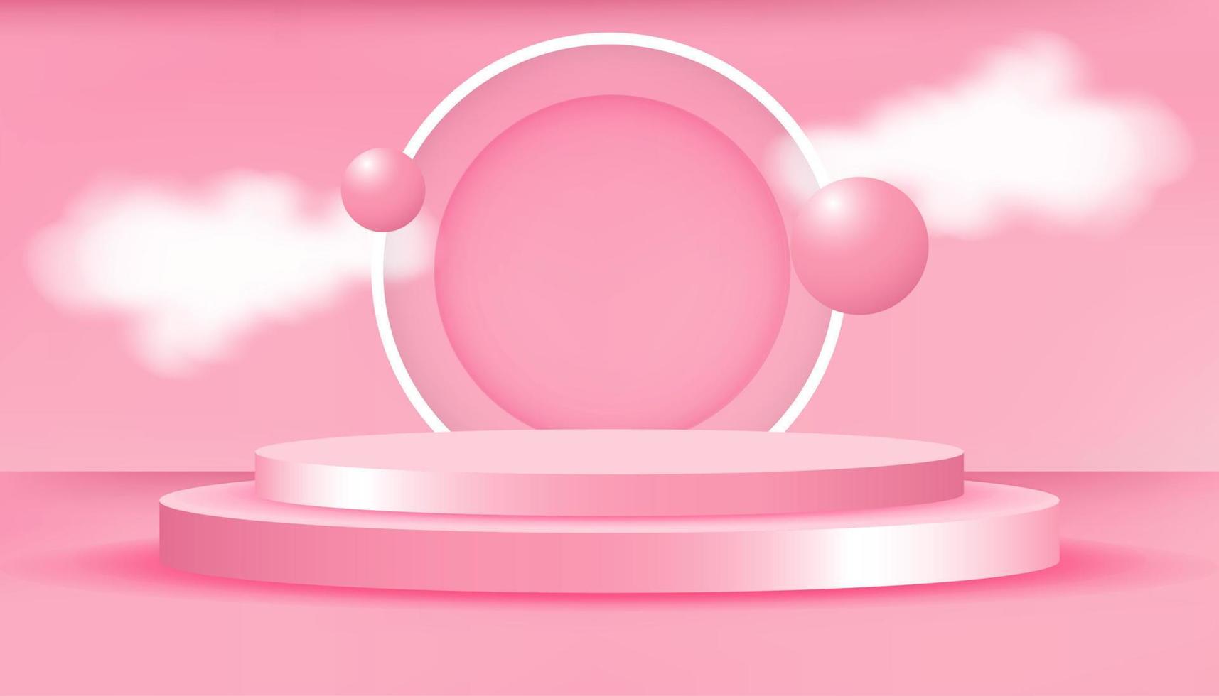 realistic 3d pink pastel podium with could for your brand product vector