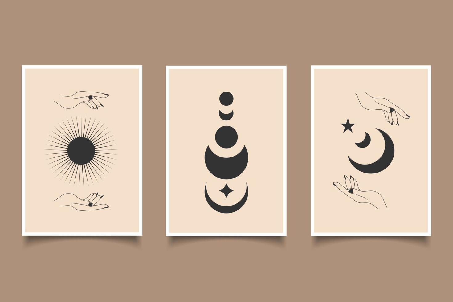 mid century modern bohemian sun and moon wall art collection vector