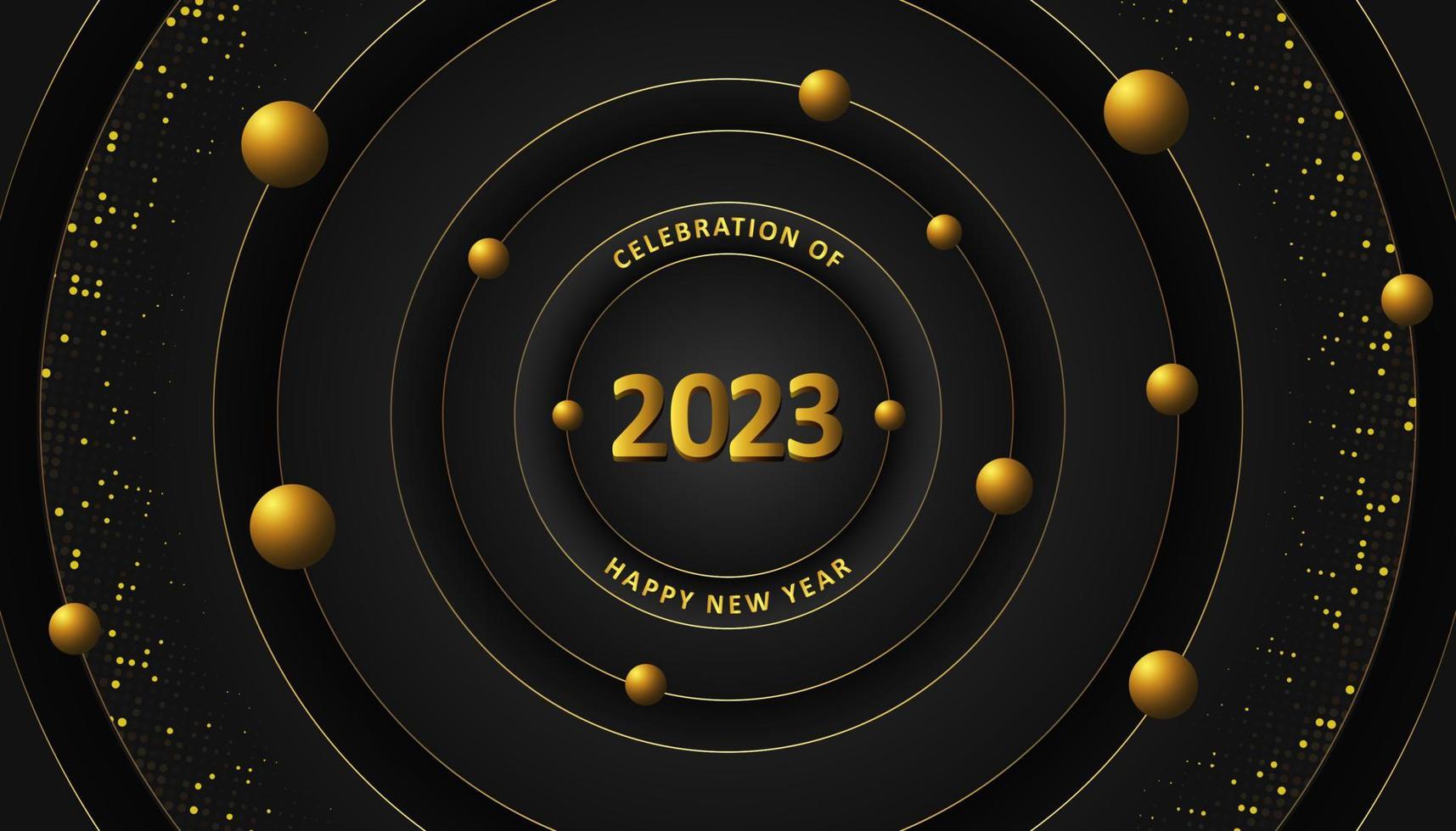 celebration of happy new year 2023 with gold circle background vector