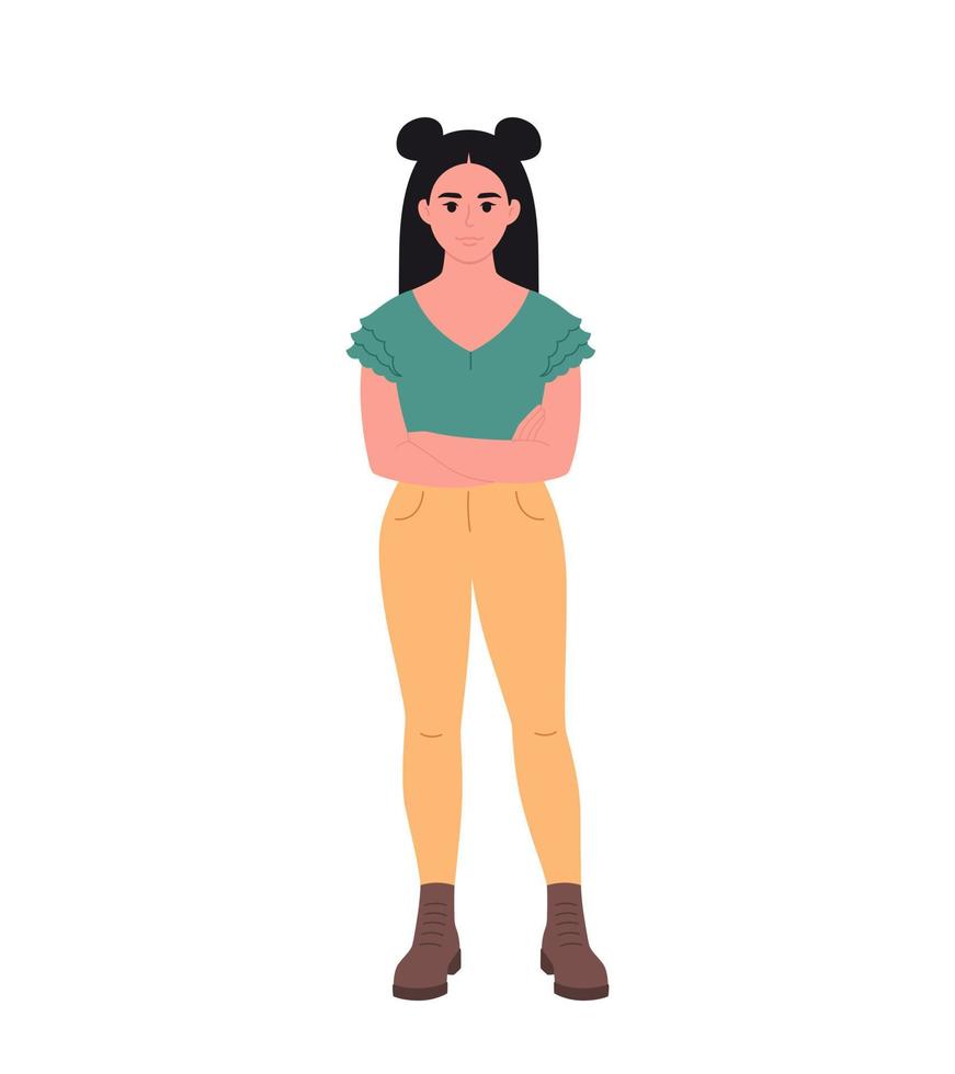 Modern young woman in casual outfit. Stylish fashionable look. vector