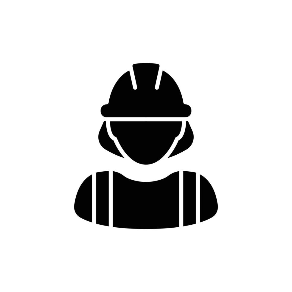 Female construction worker icon. Labor, builder, employee, hardhat concept. Simple solid style. Glyph vector design illustration isolated on white background. EPS 10.