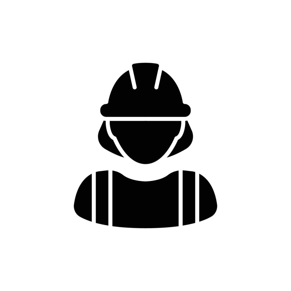 Female construction worker icon. Labor, builder, employee, hardhat concept. Simple solid style. Glyph vector design illustration isolated on white background. EPS 10.