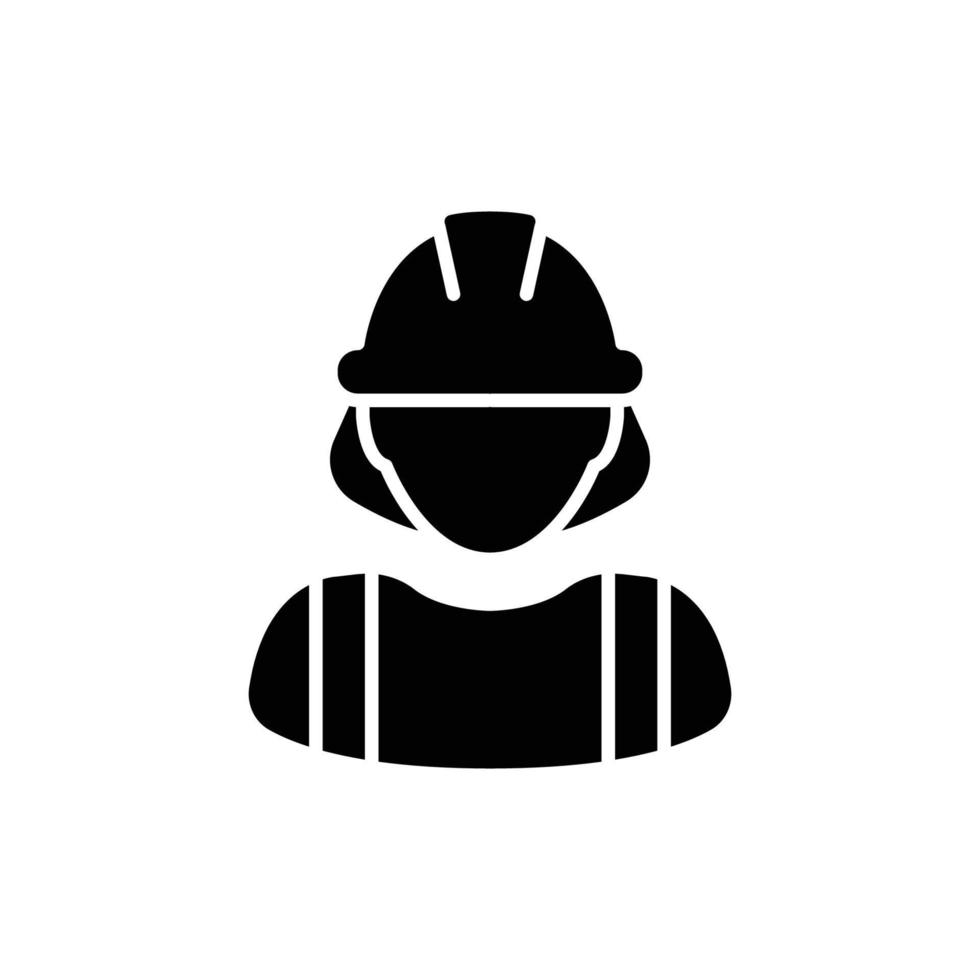 icono de trabajador de la construcción femenina. mano de obra, constructor, empleado, concepto de casco. estilo sólido simple. ilustración de diseño de vector de glifo aislado sobre fondo blanco. eps 10.